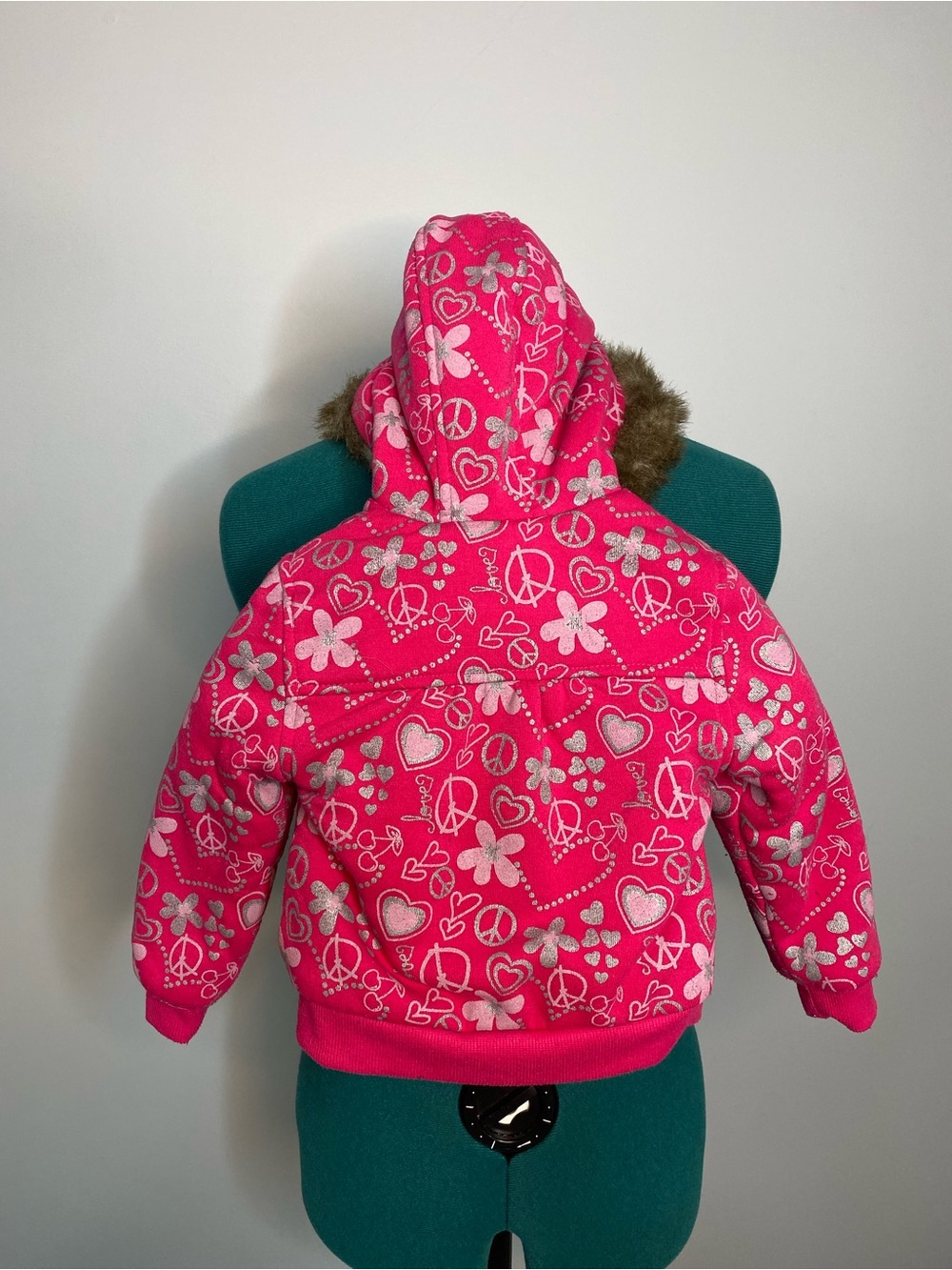 Me Jane Bright Pink Hooded Jacket with Heart & Flower Print